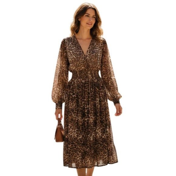 Nili Lotan Brienne Leopard Print Silk Chiffon Midi Dress - Size S - Picture 1 of 9